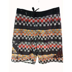 Rusty Mens Multi Color Checker Boardshorts Cargo Pocket Size 32 Embroidered Logo